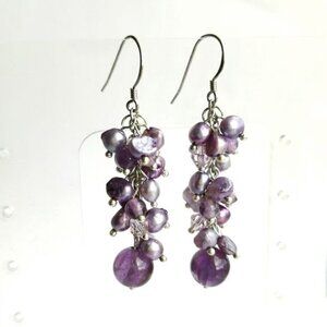 Purple Freshwater Pearl Amethyst cluster dangle earrings 🆕